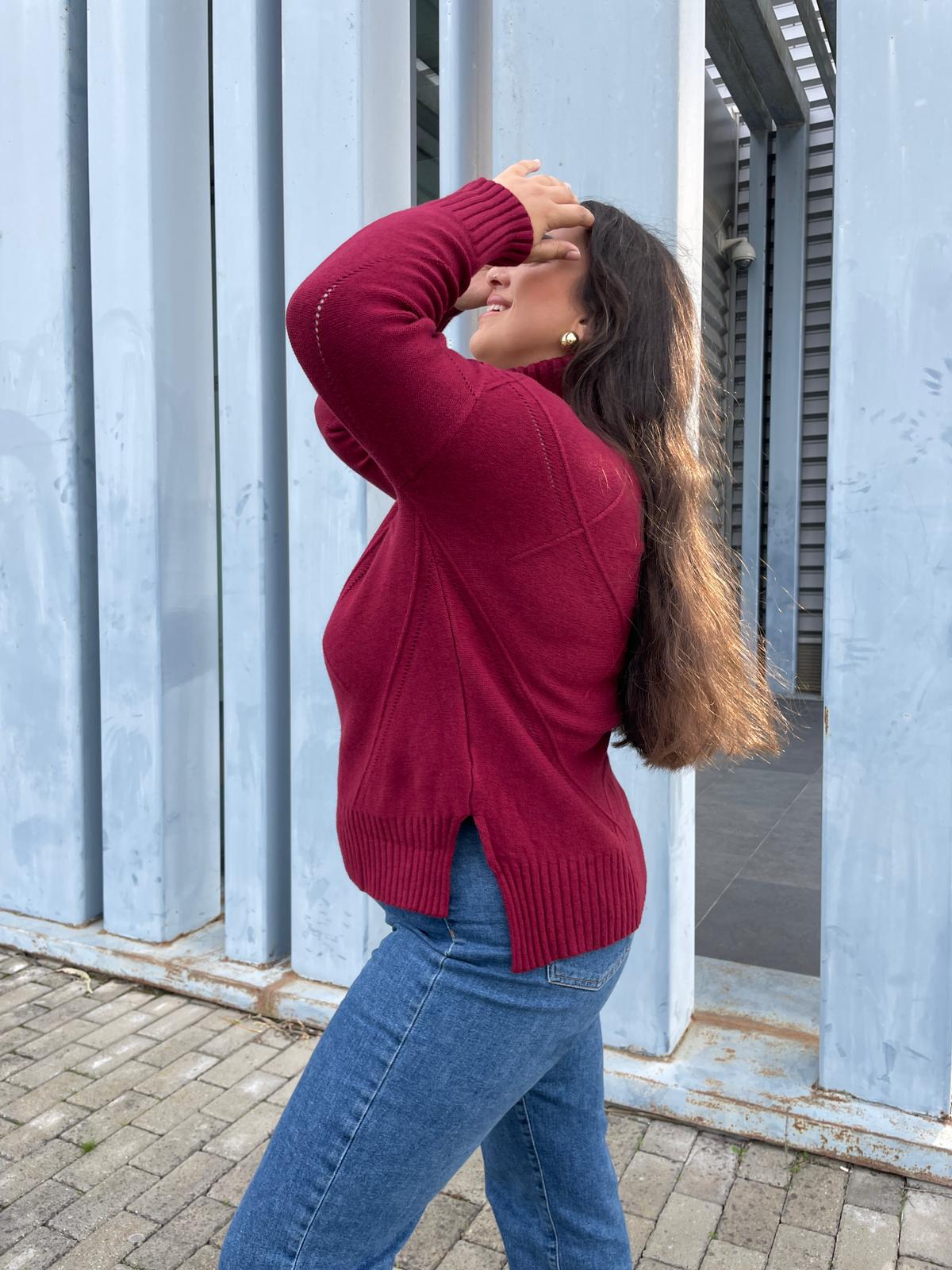 Jersey burdeos cuello alto - Imagen 3